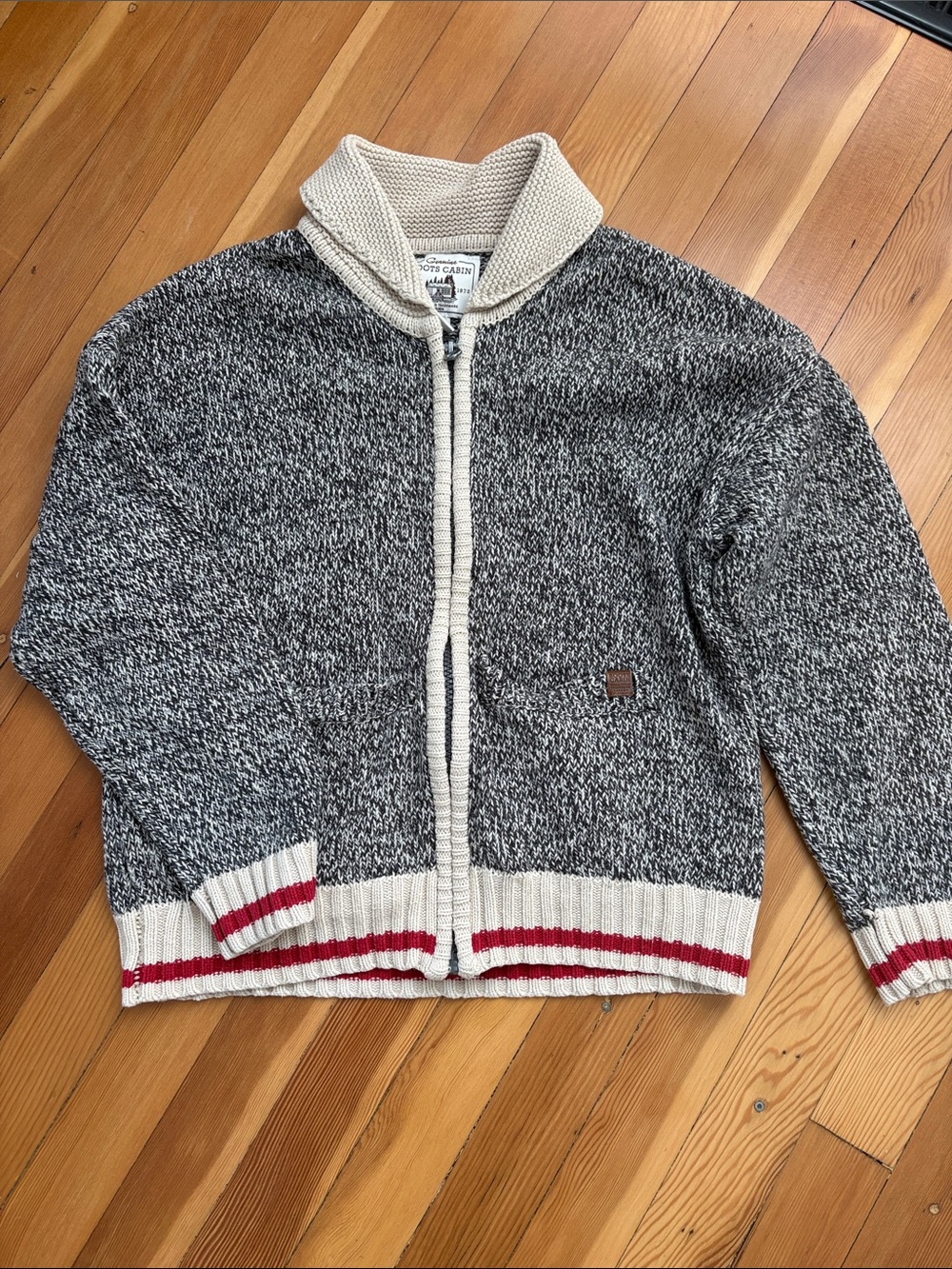 Roots Kids Marled Black & White Zip-Up Sweater with Red Stripe